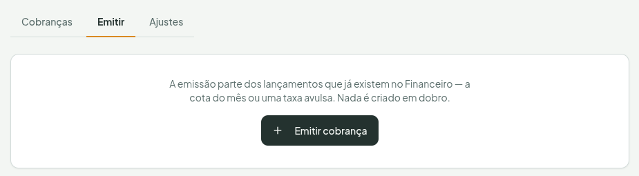 Aba Emitir, com o botão Emitir cobrança em destaque