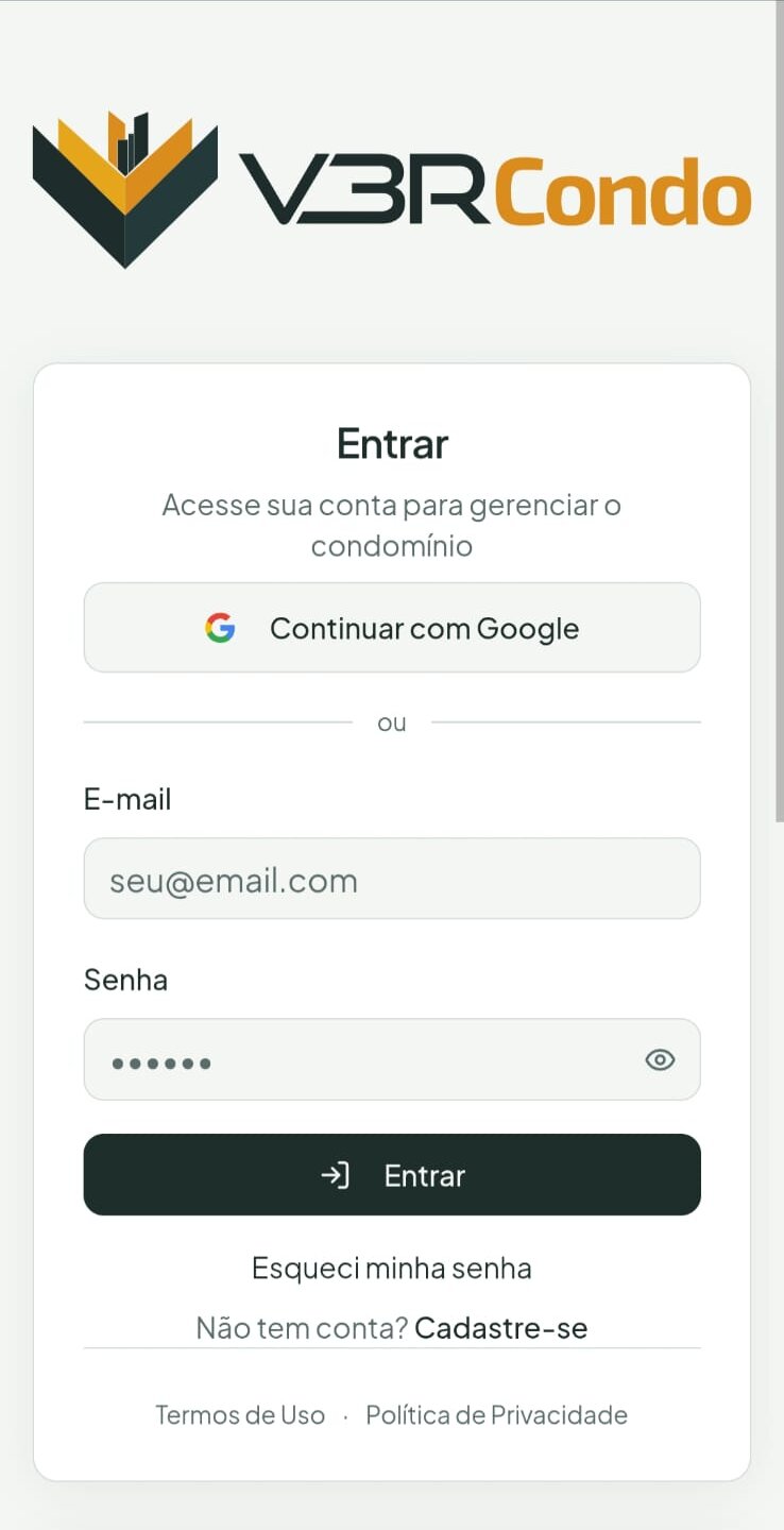 O V3RCondo aberto pelo ícone no Android, em tela cheia, sem a barra de endereço do navegador