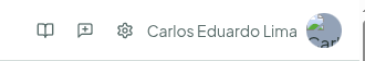 Cabeçalho no computador com os ícones Manual, Feedback e Configurações antes do avatar